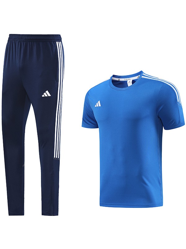 Adas kit da allenamento casual abbigliamento sportivo uniforme tuta da calcio blu da uomo maglia sportiva manica corta da calcio 2023-2024